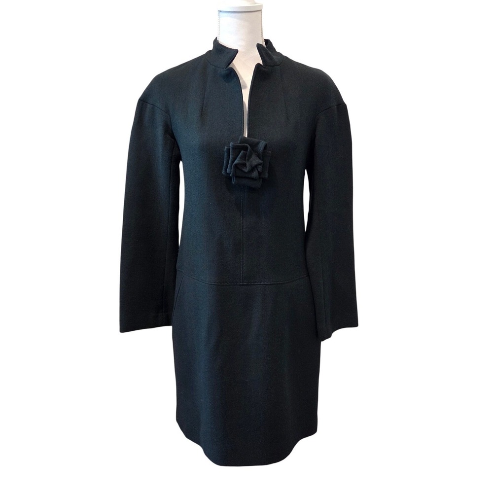 Uniqlo +J Jil Sander 100 %Wool Shift Dress Structured Black Green Minimalist S